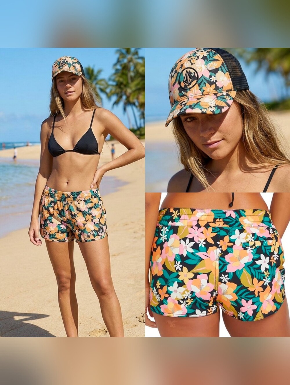 Volcom Matching Floral Set - Board Shorts (Medium) & Trucker Hat (O/S)